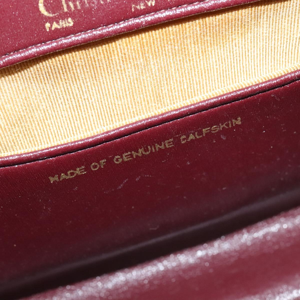 Christian Dior Chain Shoulder Bag Leather Wine Red Gold Auth BA1298