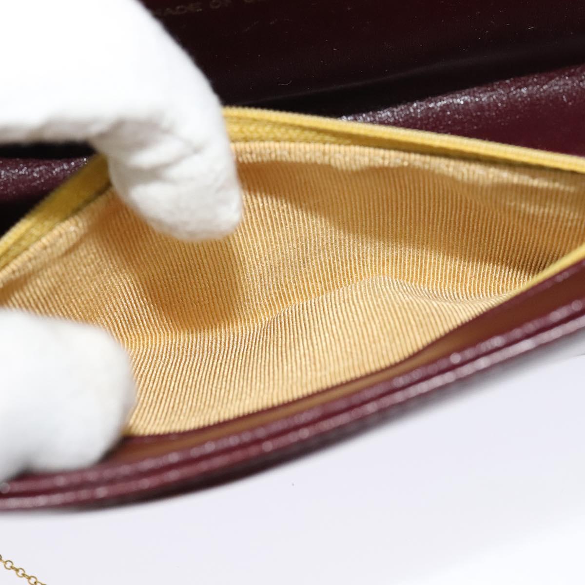 Christian Dior Chain Shoulder Bag Leather Wine Red Gold Auth BA1298