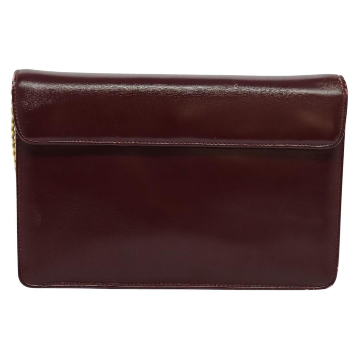 Christian Dior Chain Shoulder Bag Leather Wine Red Gold Auth BA1298