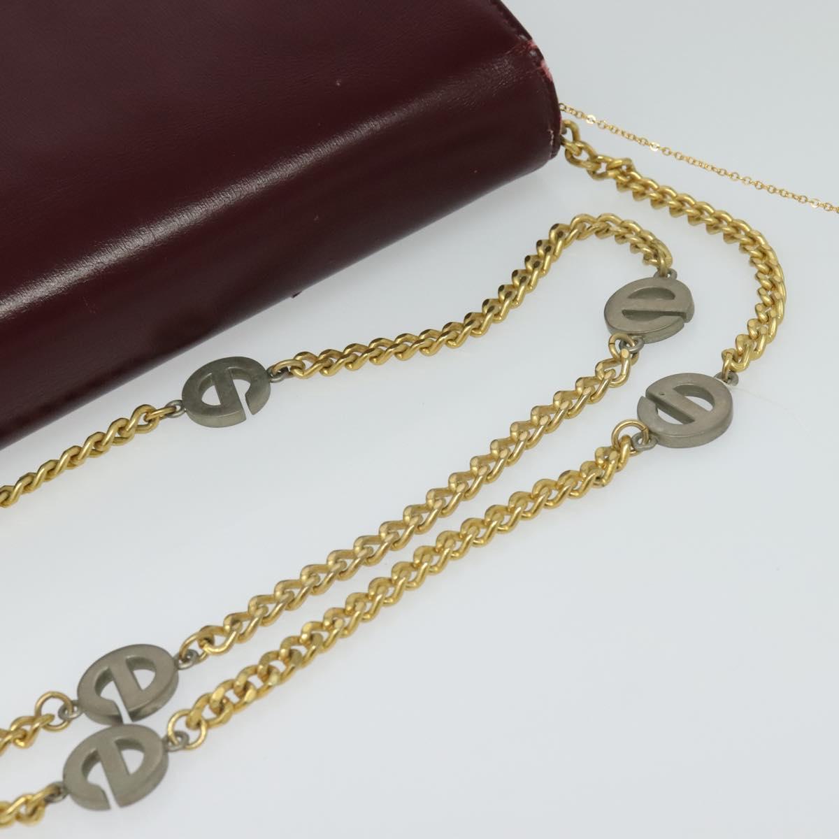 Christian Dior Chain Shoulder Bag Leather Wine Red Gold Auth BA1298