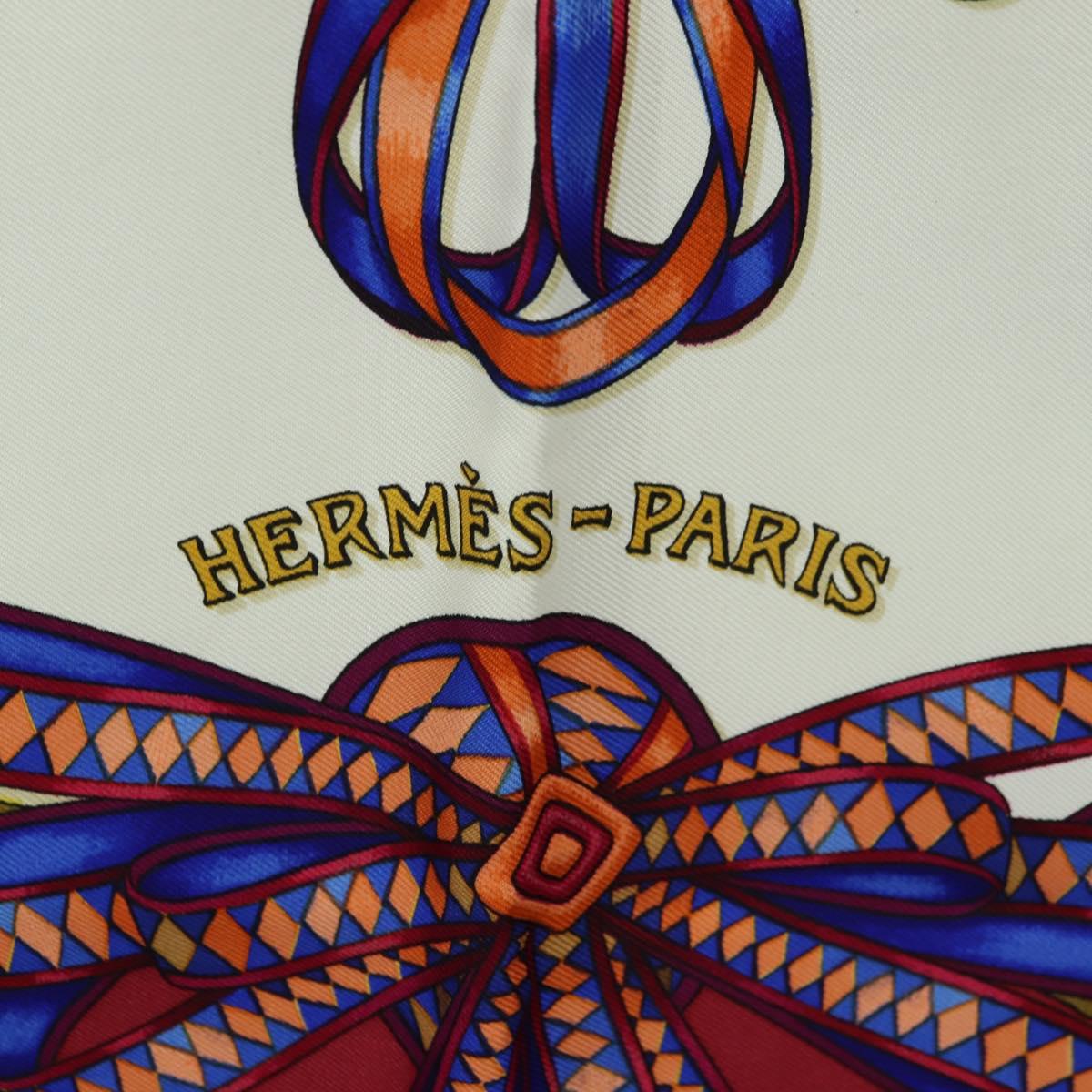 HERMES Carre 90 Scarf ""LES RUBANS DU CHEVAL"" Silk Multicolor Auth BA12984V