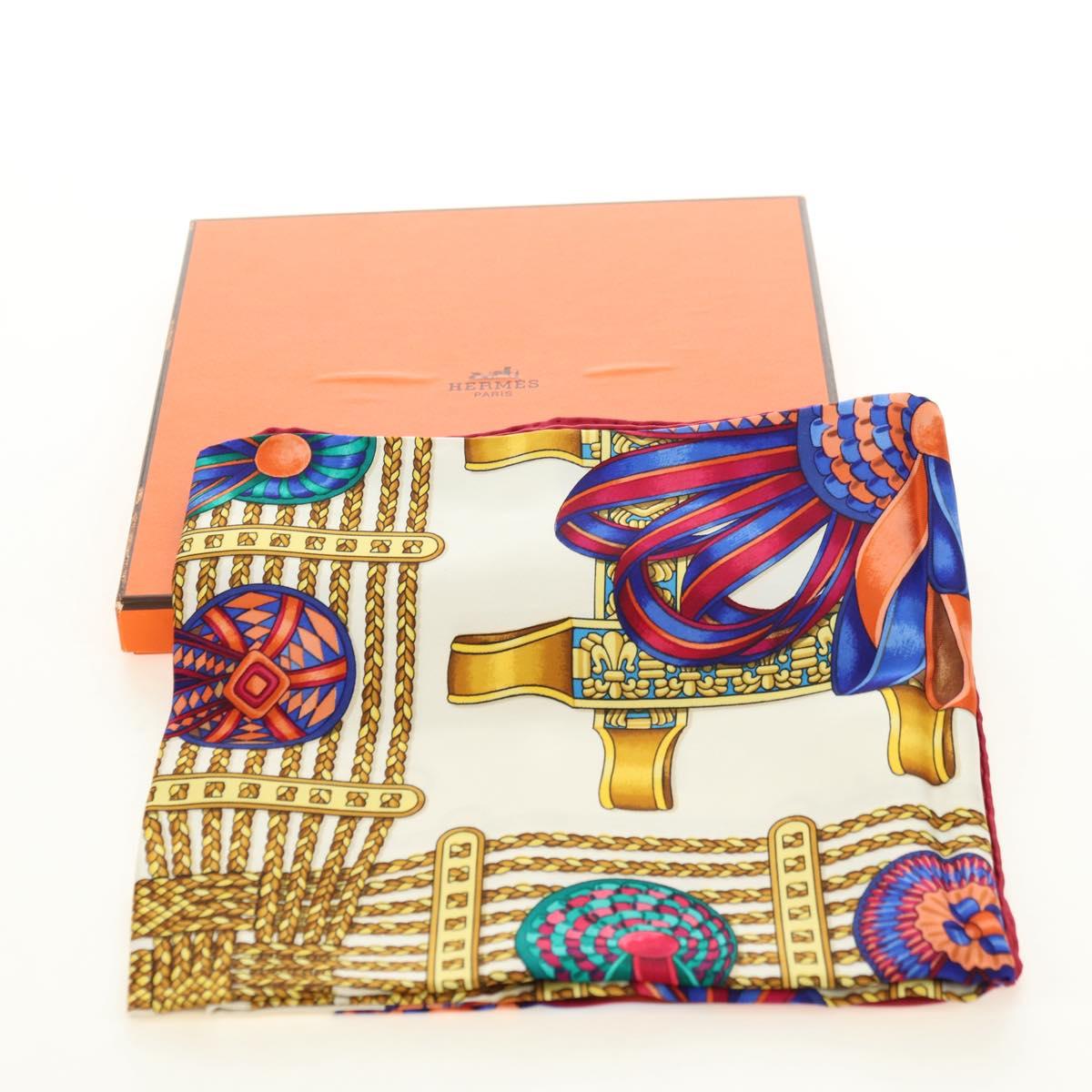 HERMES Carre 90 Scarf ""LES RUBANS DU CHEVAL"" Silk Multicolor Auth BA12984V