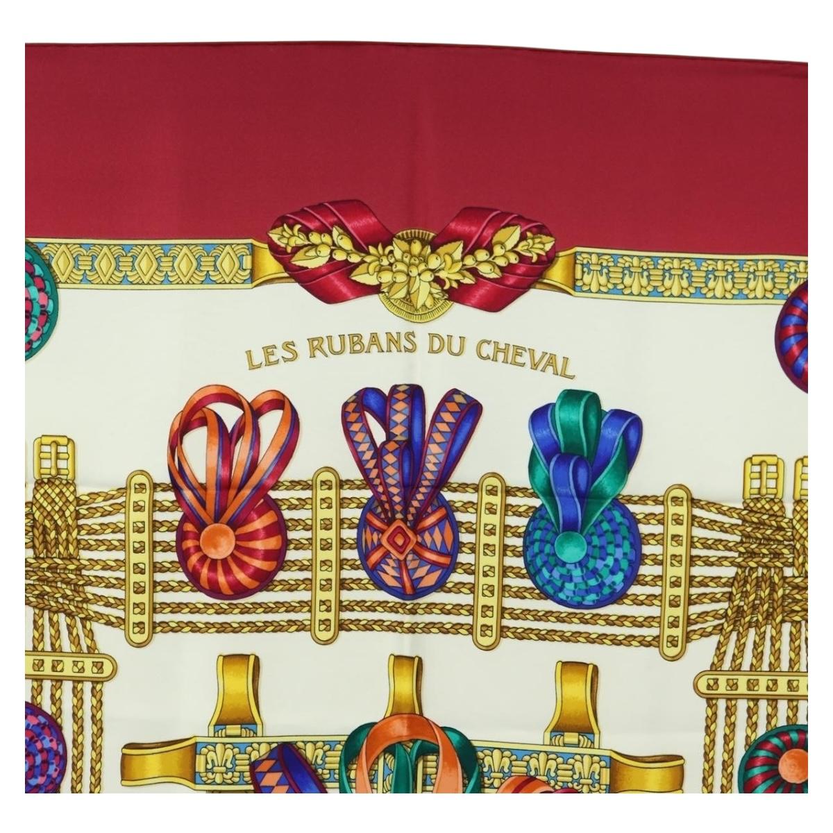HERMES Carre 90 Scarf ""LES RUBANS DU CHEVAL"" Silk Multicolor Auth BA12984V