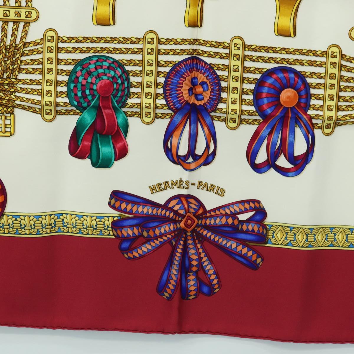 HERMES Carre 90 Scarf ""LES RUBANS DU CHEVAL"" Silk Multicolor Auth BA12984V