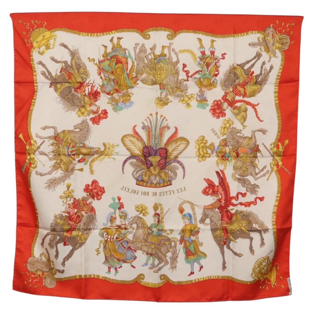 HERMES Carre 90 Scarf ""Les Fêtes du Roi Soleil"" Silk Multicolor Auth BA12985