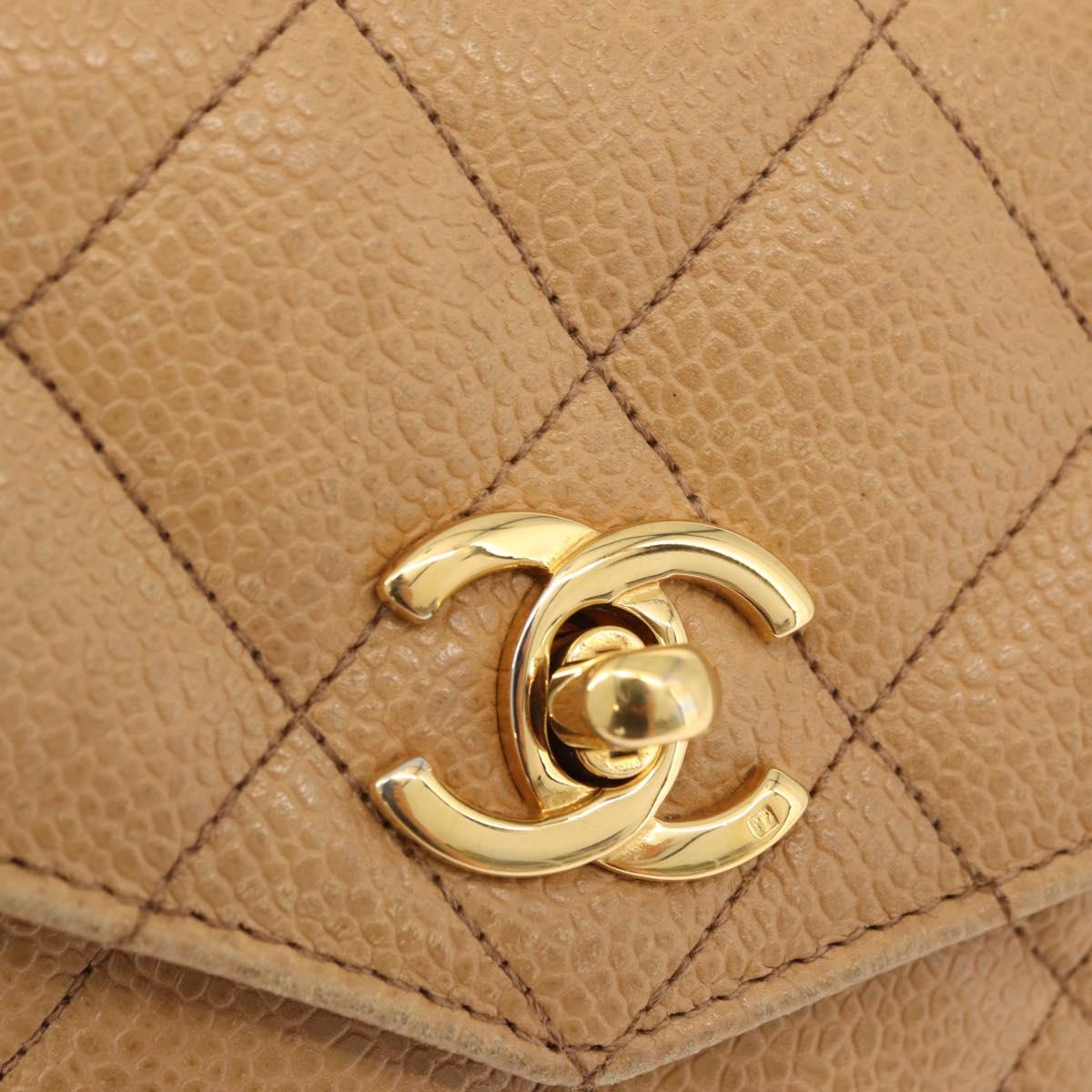 CHANEL Matelasse Waist Bag Caviar Skin Beige Gold CC Auth BA12986V