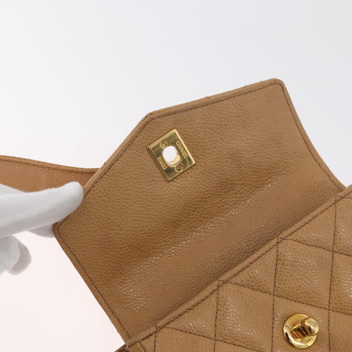 CHANEL Matelasse Waist Bag Caviar Skin Beige Gold CC Auth BA12986V
