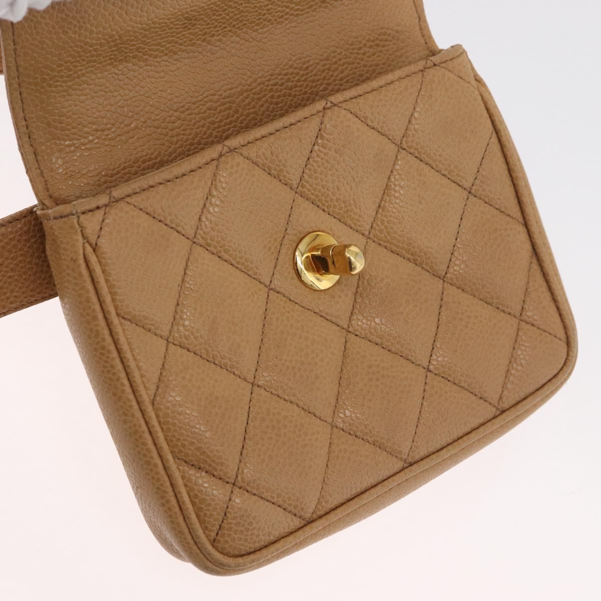 CHANEL Matelasse Waist Bag Caviar Skin Beige Gold CC Auth BA12986V
