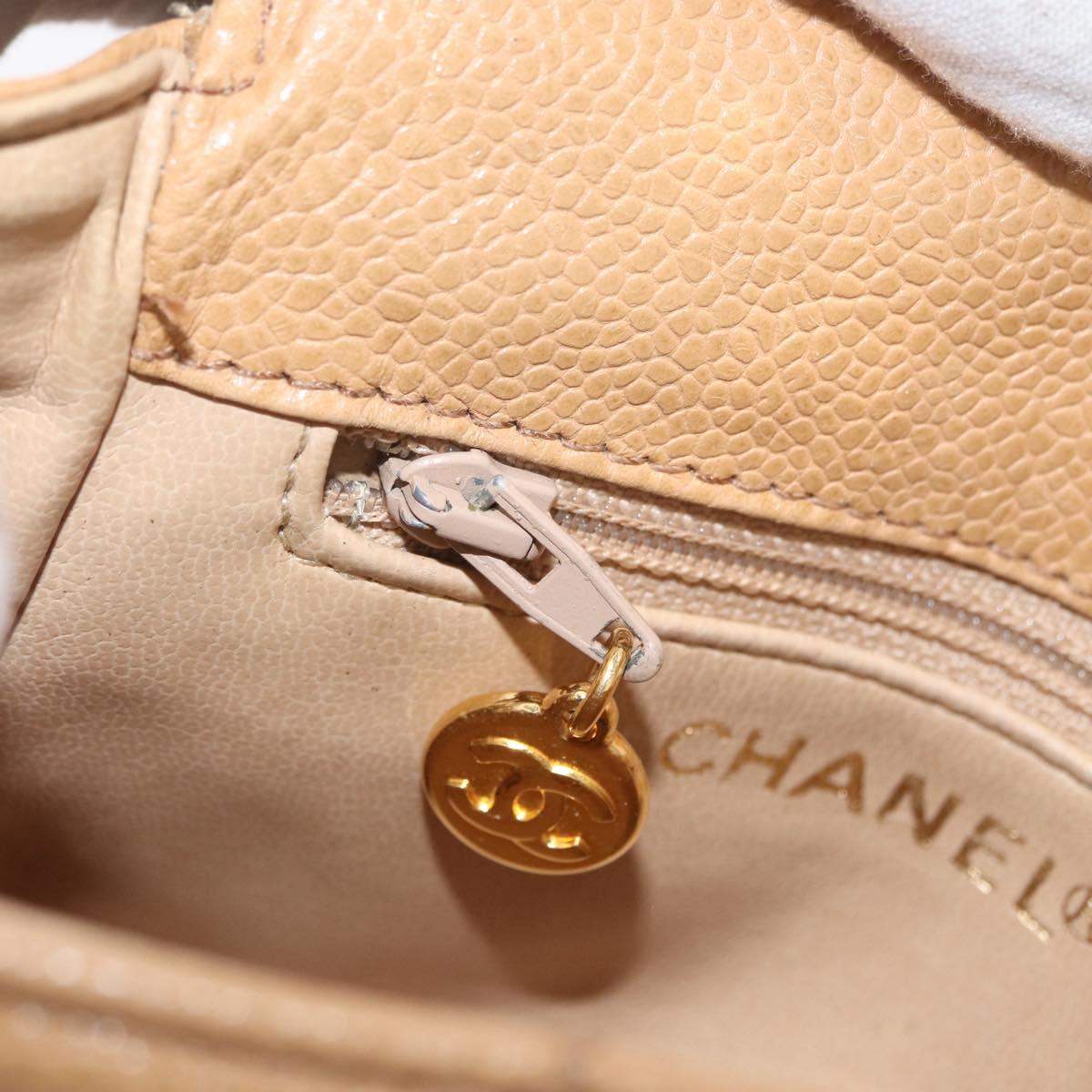 CHANEL Matelasse Waist Bag Caviar Skin Beige Gold CC Auth BA12986V