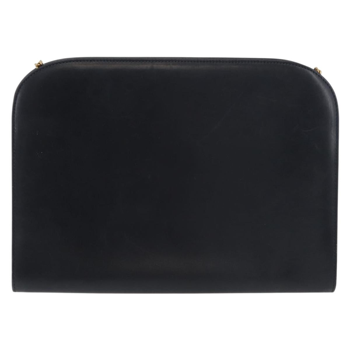 Salvatore Ferragamo Gancini Chain Shoulder Bag Leather Navy Gold Auth BA12988