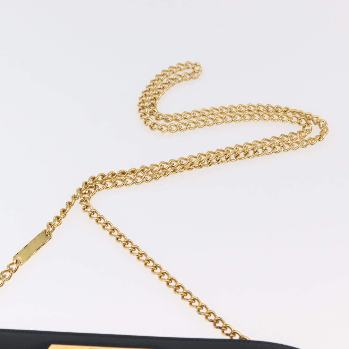 Salvatore Ferragamo Gancini Chain Shoulder Bag Leather Navy Gold Auth BA12988