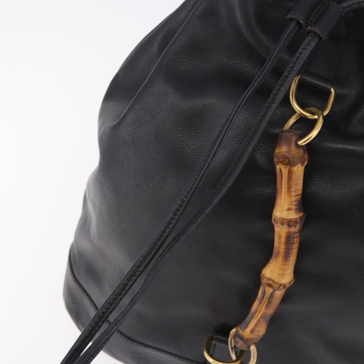 GUCCI Bamboo Backpack Leather Black Gold 003 2855 0043 0 Auth BA12989