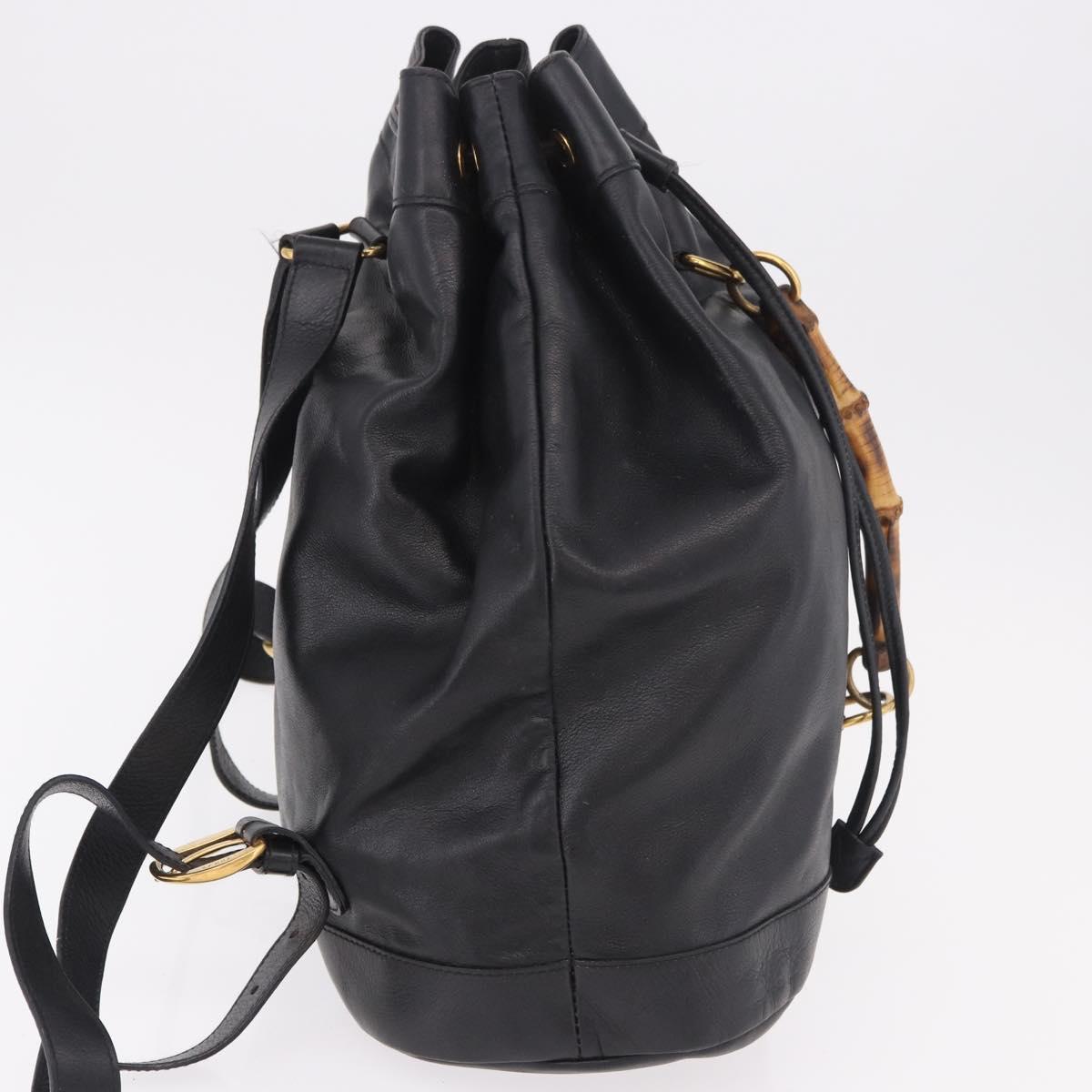 GUCCI Bamboo Backpack Leather Black Gold 003 2855 0043 0 Auth BA12989