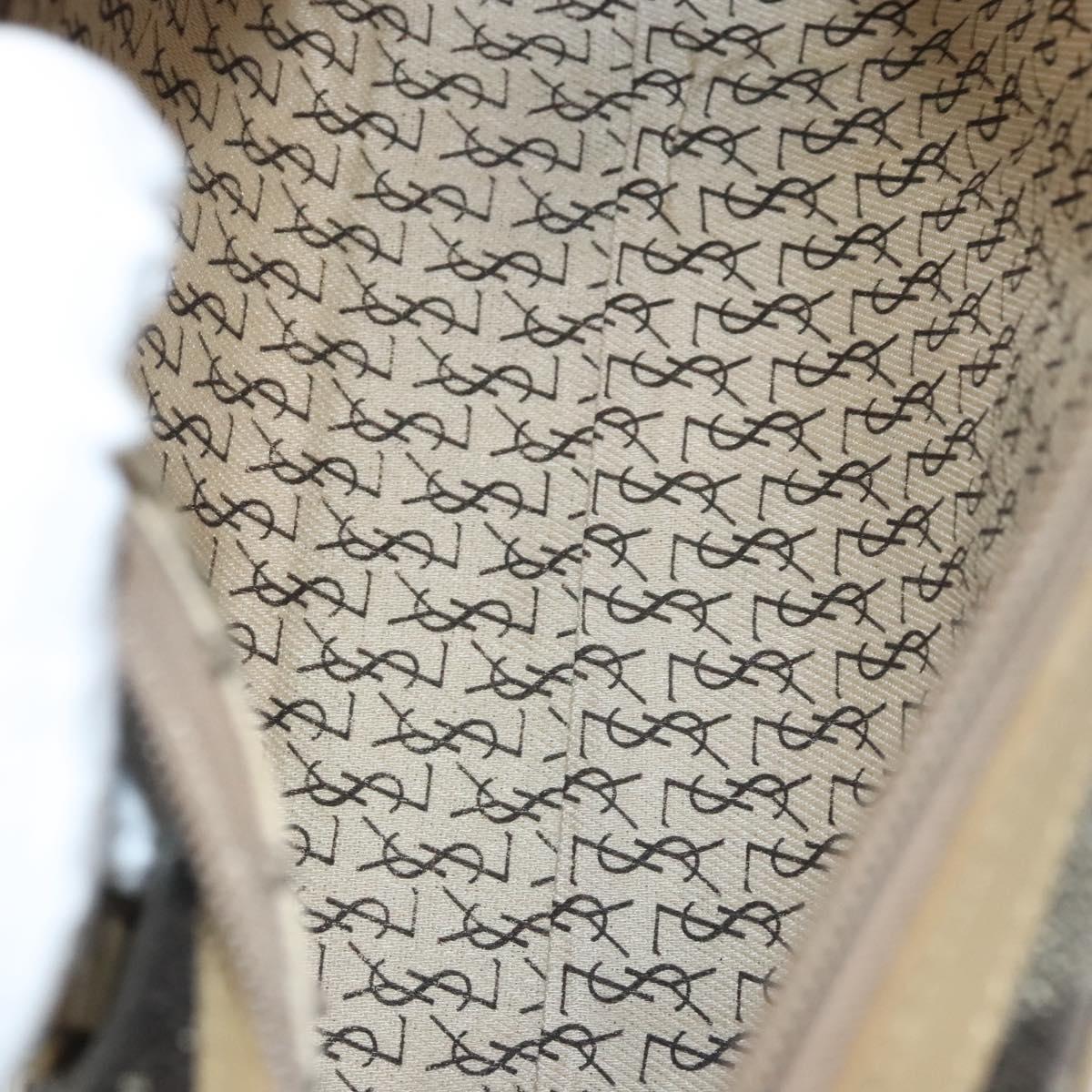 SAINT LAURENT Hand Bag Embossed Leather Gray Gold Auth BA1299