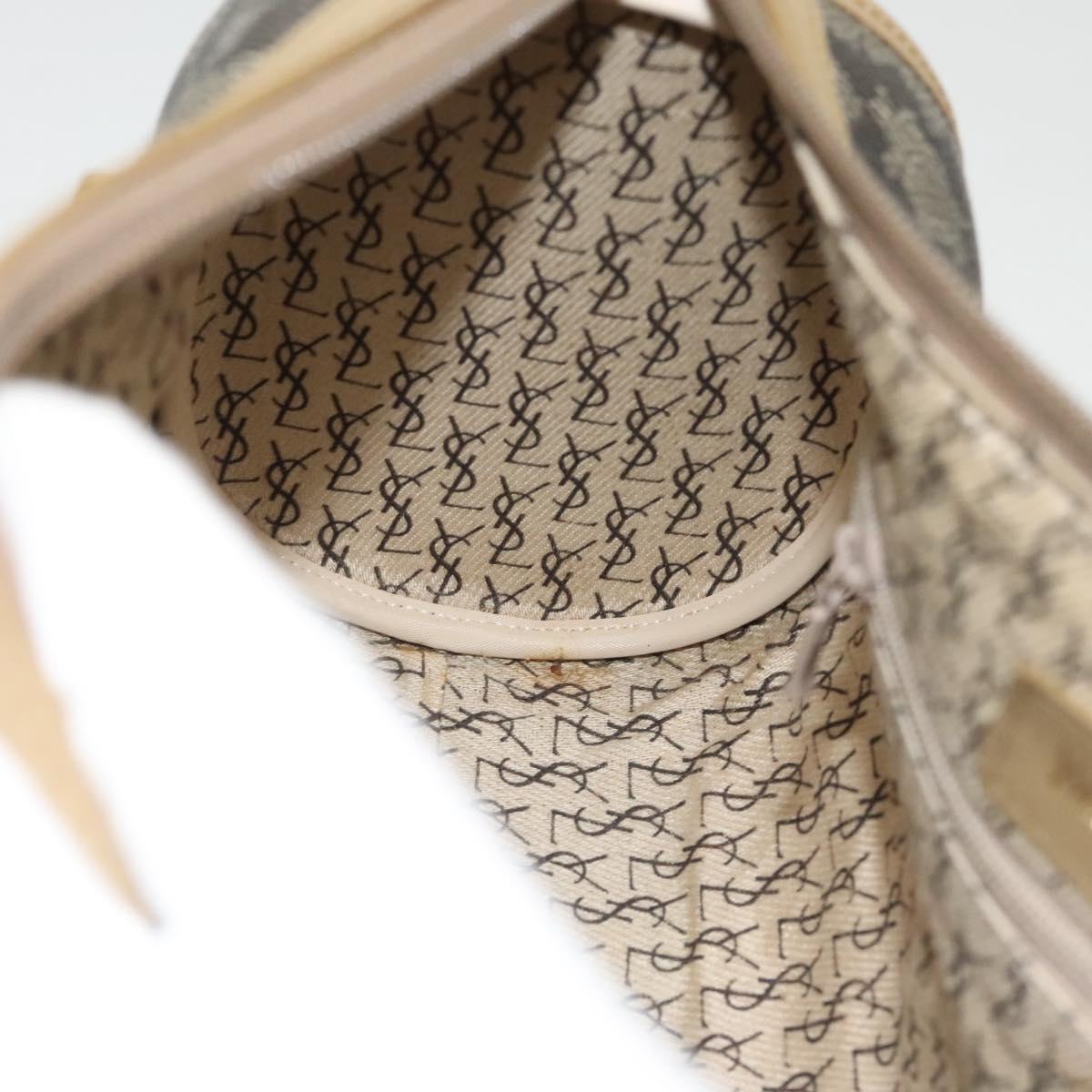 SAINT LAURENT Hand Bag Embossed Leather Gray Gold Auth BA1299