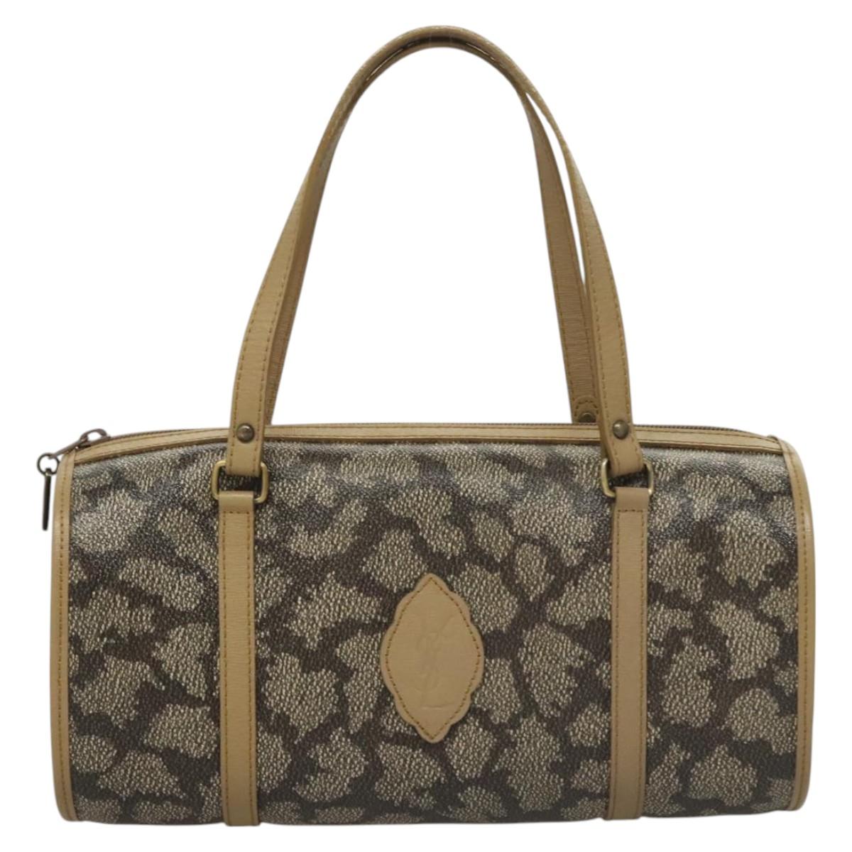 SAINT LAURENT Hand Bag Embossed Leather Gray Gold Auth BA1299