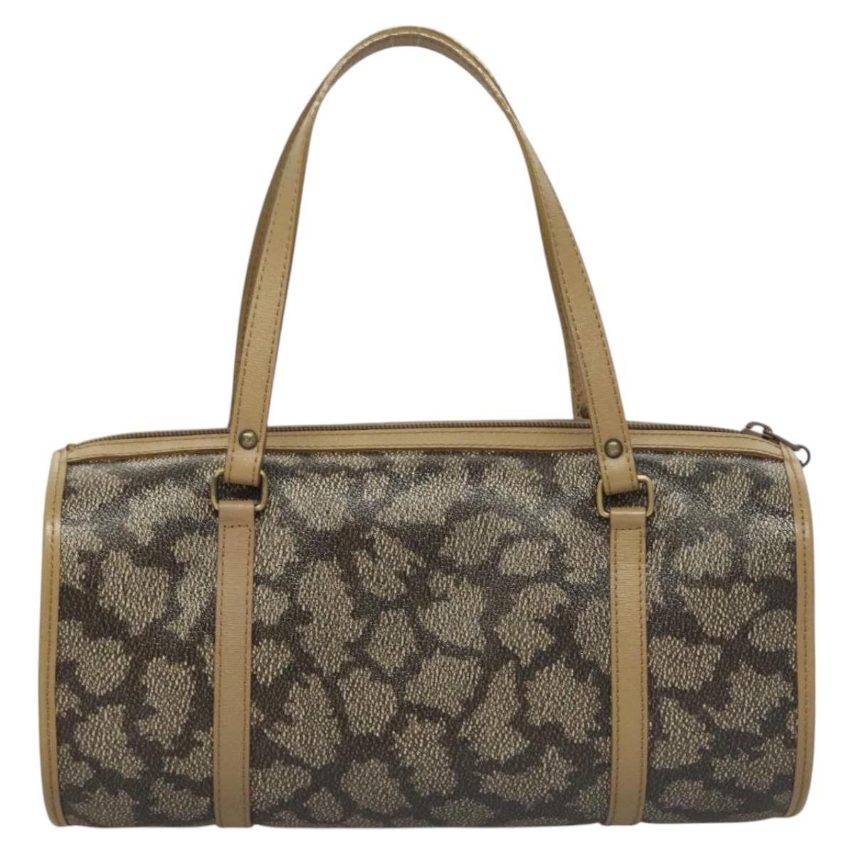 SAINT LAURENT Hand Bag Embossed Leather Gray Gold Auth BA1299