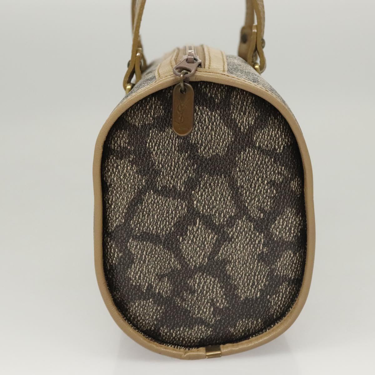 SAINT LAURENT Hand Bag Embossed Leather Gray Gold Auth BA1299