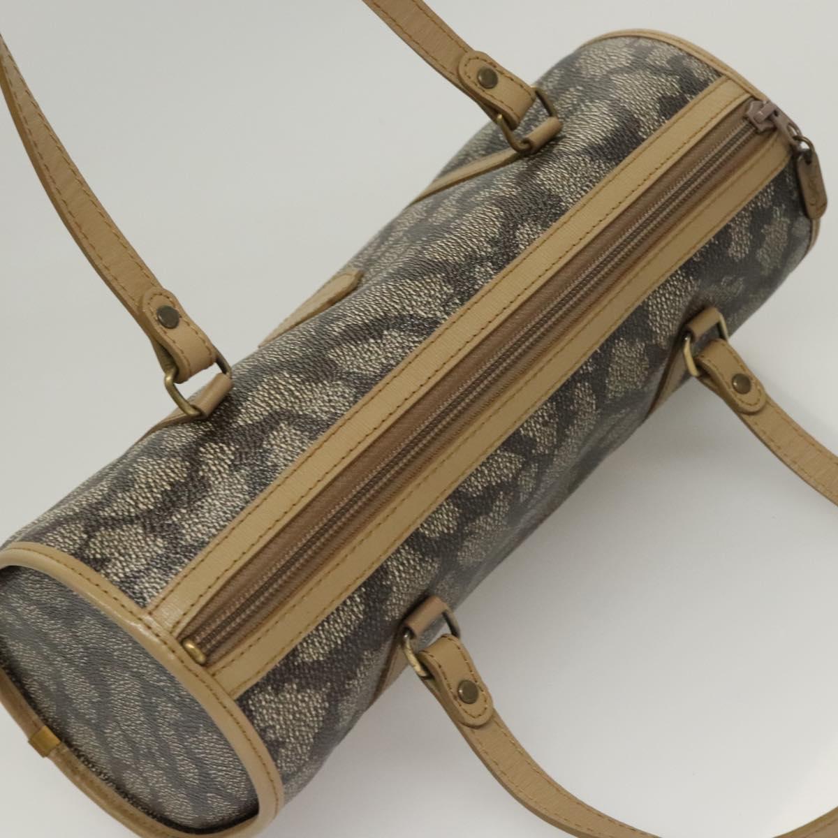 SAINT LAURENT Hand Bag Embossed Leather Gray Gold Auth BA1299