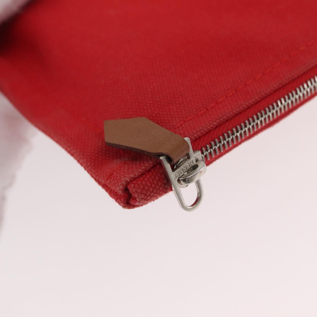 HERMES Pouch Clutch Bag Canvas Red Silver Auth BA12990