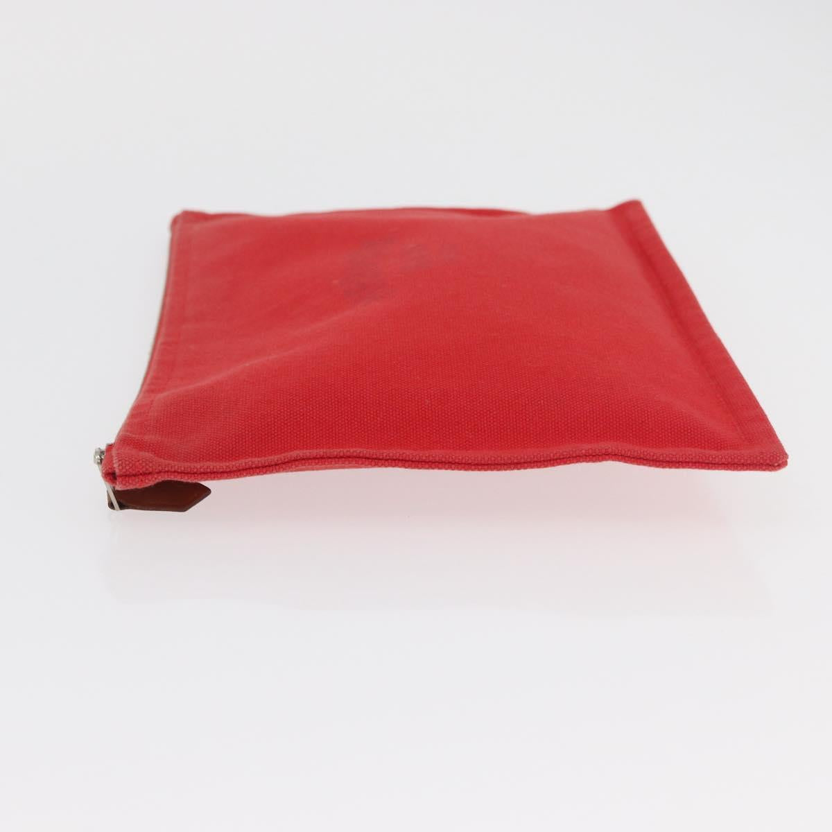 HERMES Pouch Clutch Bag Canvas Red Silver Auth BA12990