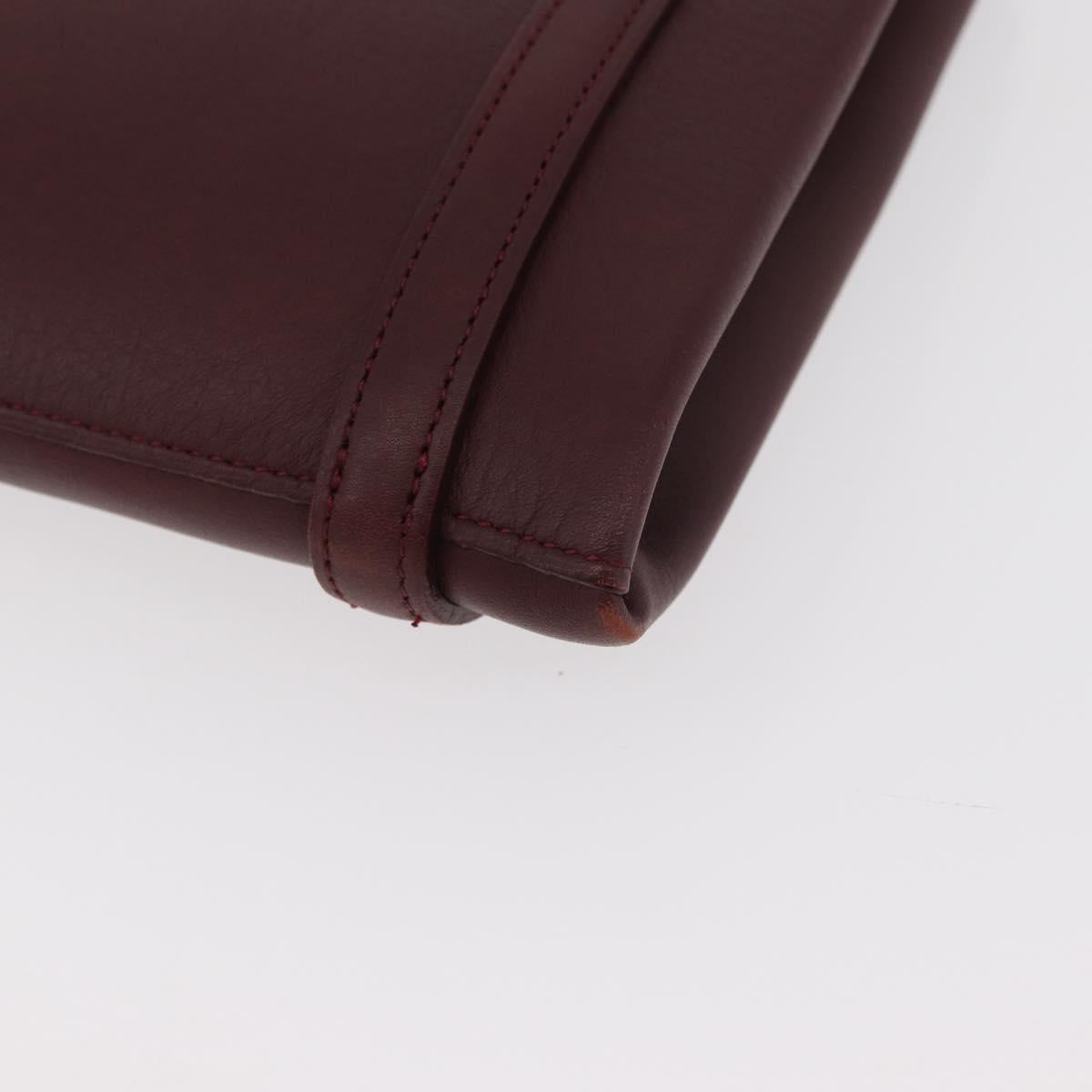 CARTIER Hand Bag Leather Bordeaux Silver Auth BA12993A