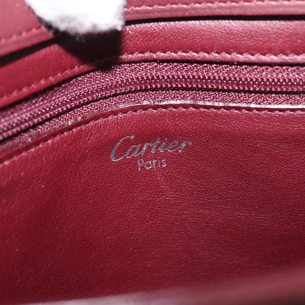 CARTIER Hand Bag Leather Bordeaux Silver Auth BA12993A