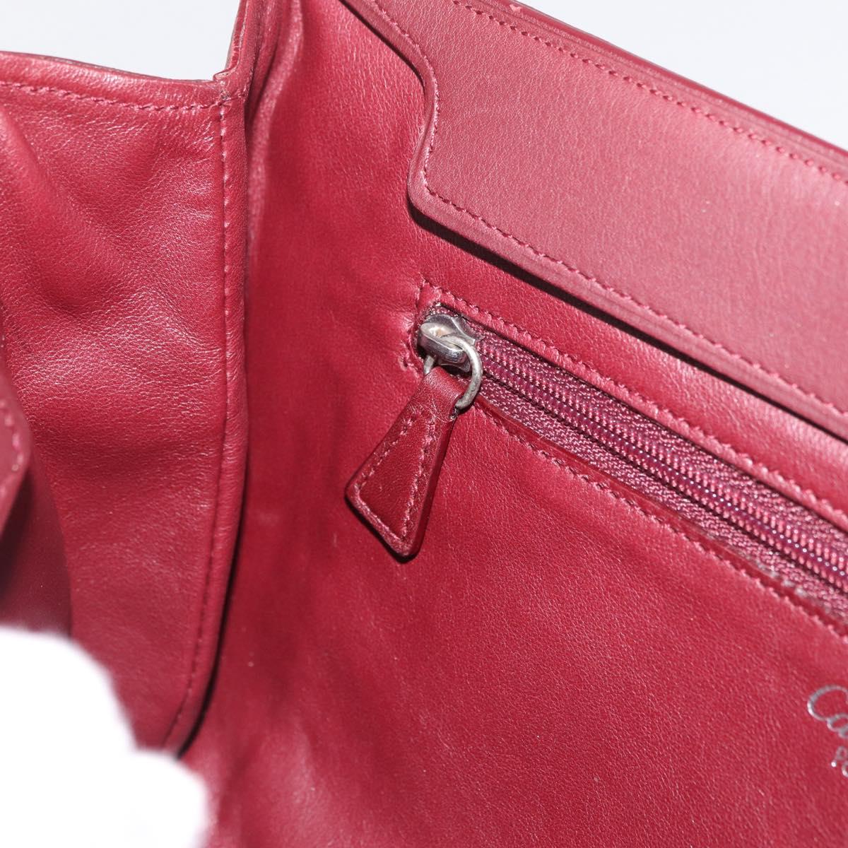 CARTIER Hand Bag Leather Bordeaux Silver Auth BA12993A