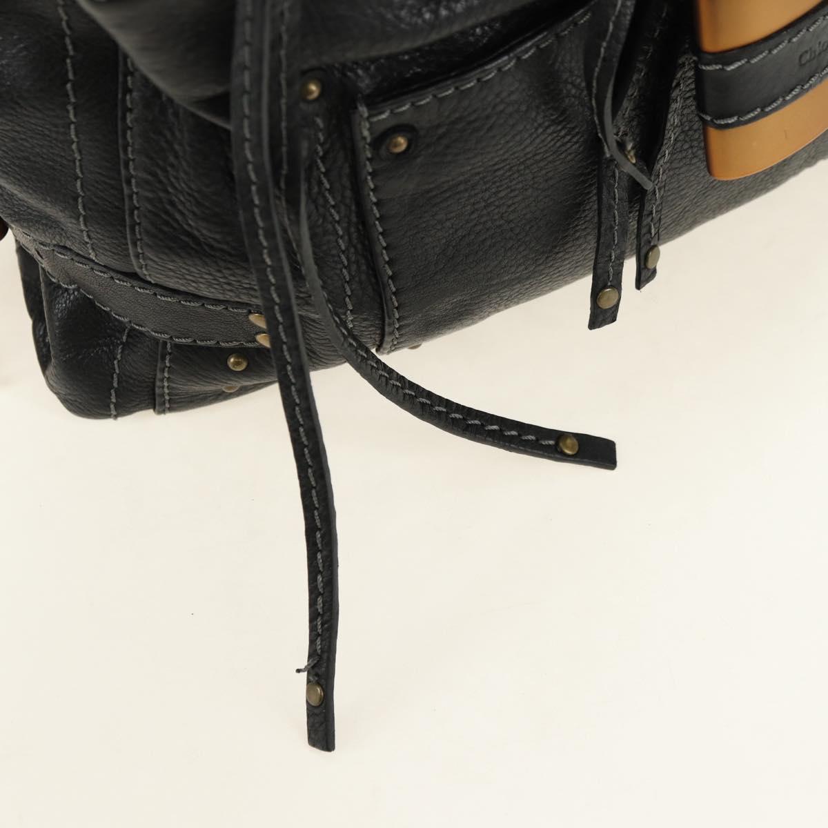 Chloe Paddington Shoulder Bag Leather Black Gold Silver Auth BA12997M