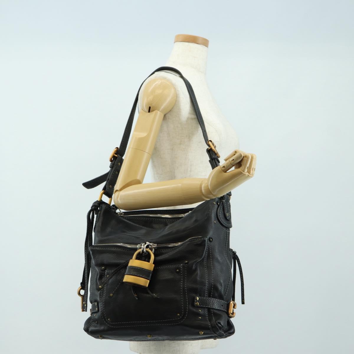 Chloe Paddington Shoulder Bag Leather Black Gold Silver Auth BA12997M