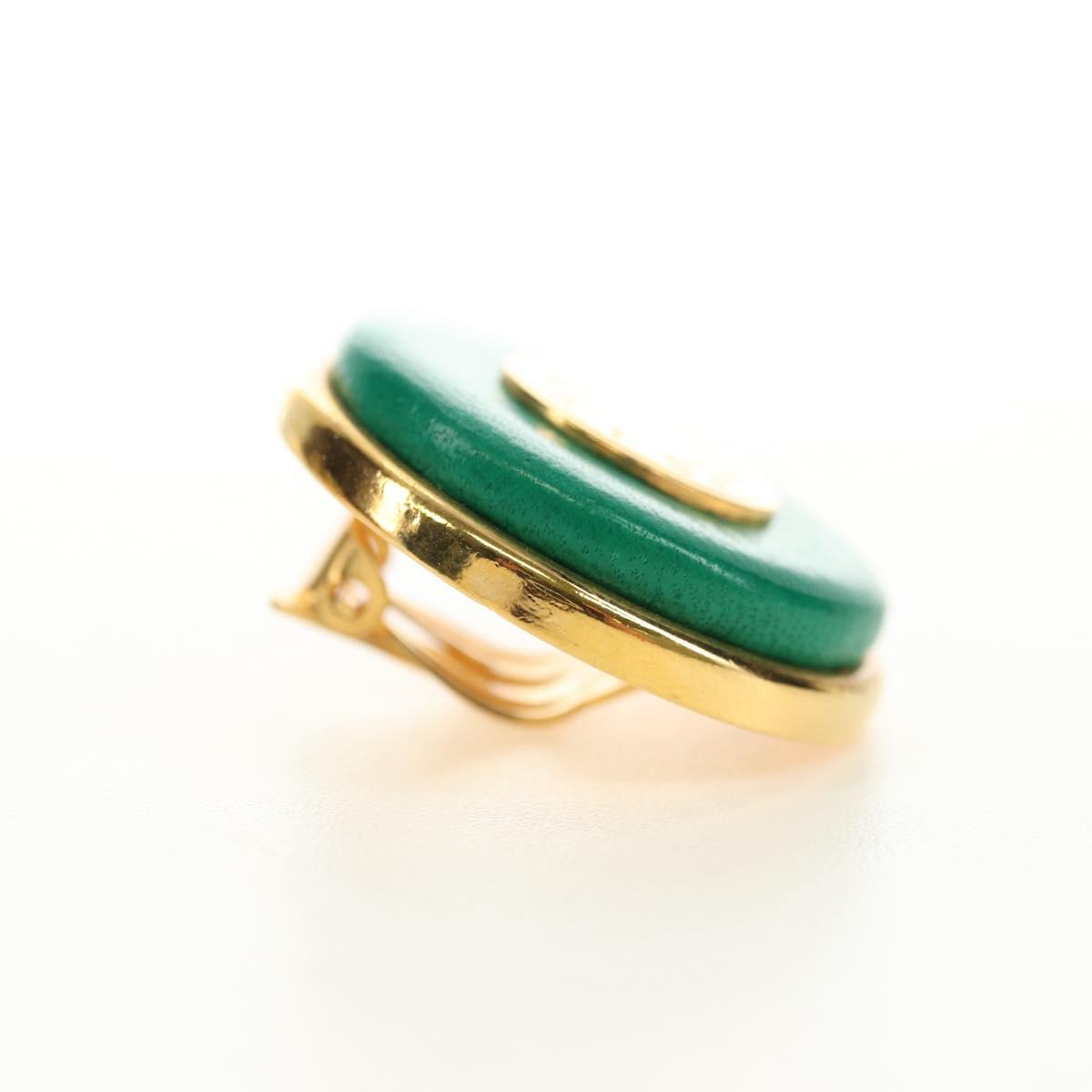 HERMES Serie Leather Earrings metal Green Auth BA12999V