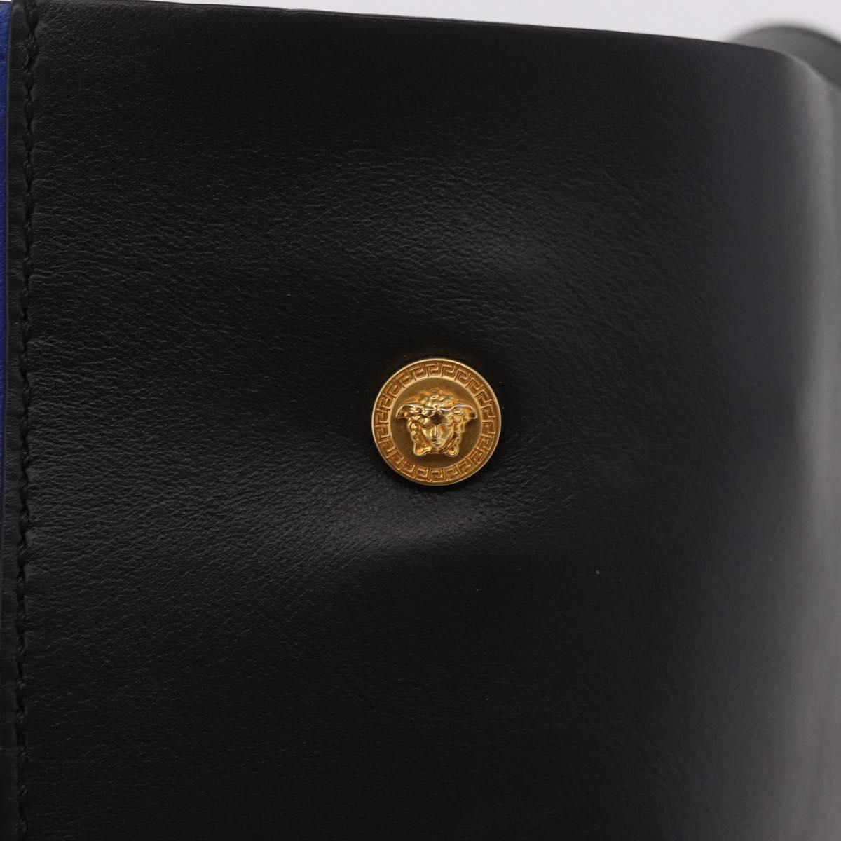 VERSACE Shoulder Bag Leather Blue Gold Auth BA13001V