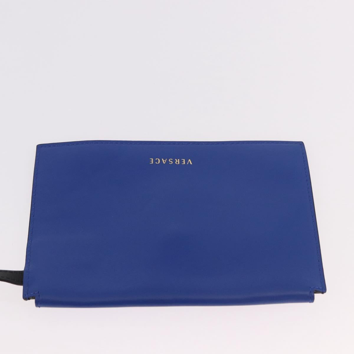 VERSACE Shoulder Bag Leather Blue Gold Auth BA13001V