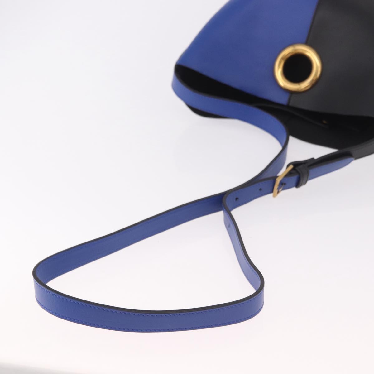 VERSACE Shoulder Bag Leather Blue Gold Auth BA13001V