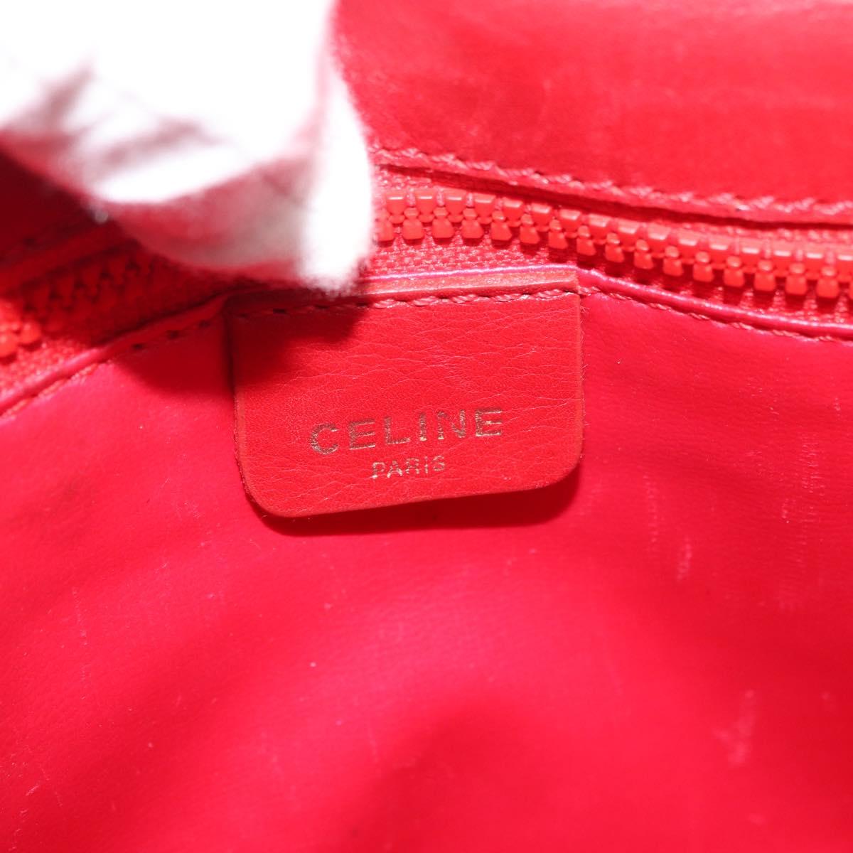 CELINE Chain Shoulder Bag Leather 2way Red Gold Auth BA13005