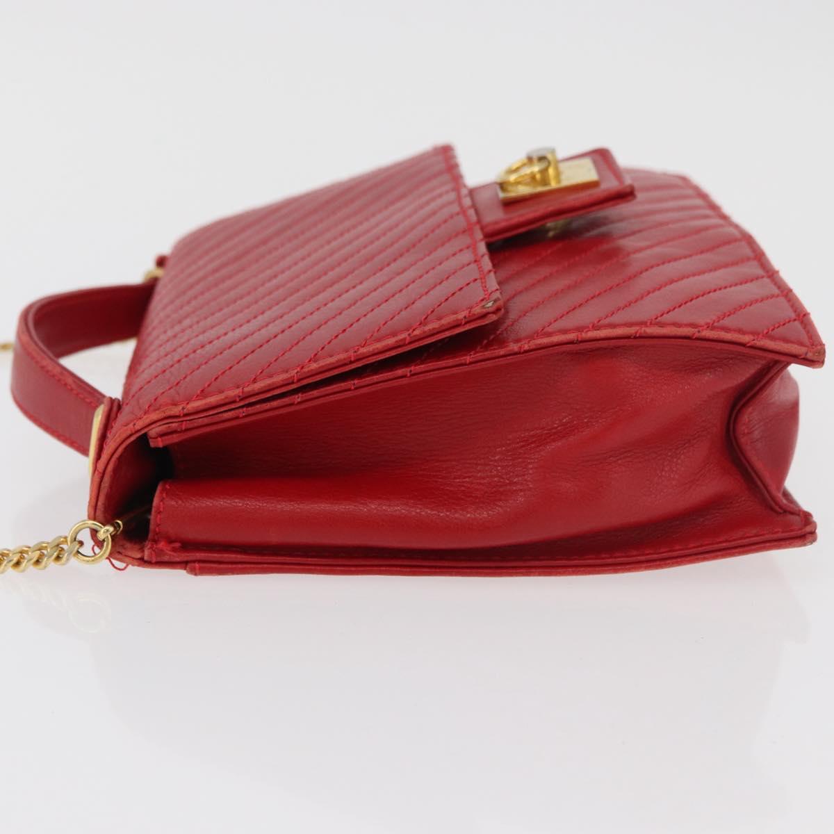 CELINE Chain Shoulder Bag Leather 2way Red Gold Auth BA13005