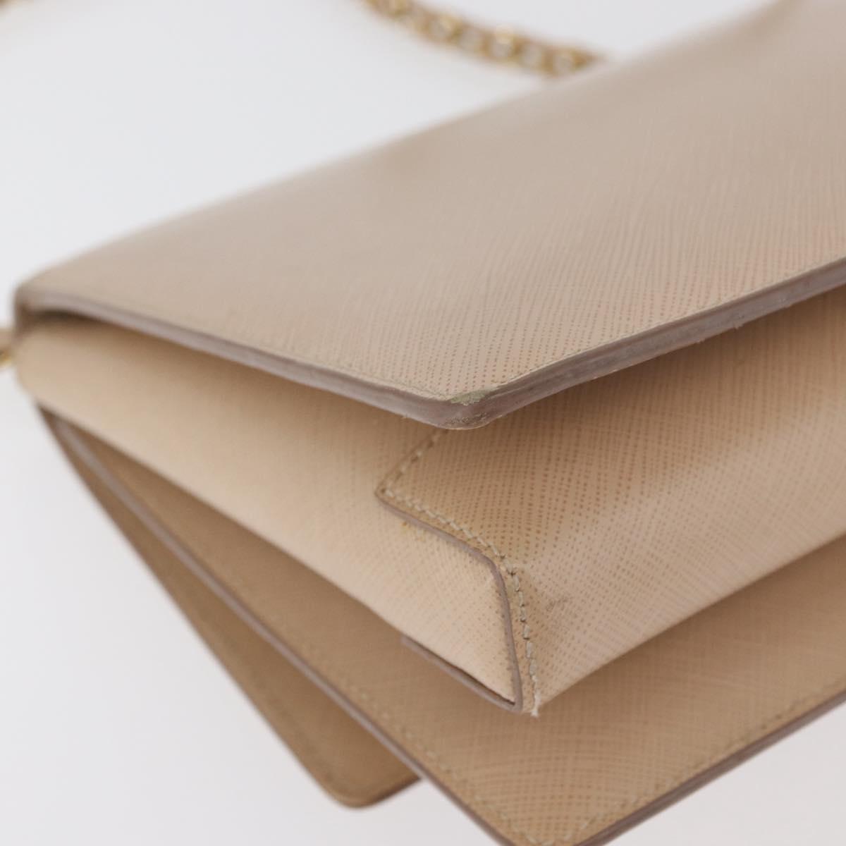 Salvatore Ferragamo Vala Chain Shoulder Bag Leather Gold Beige Auth BA13006