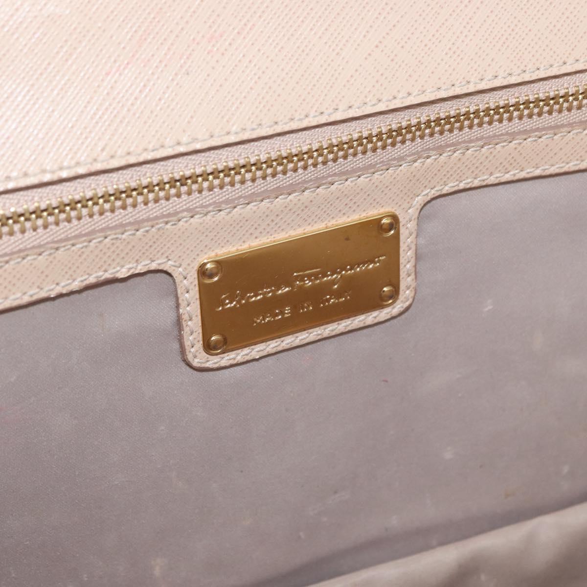 Salvatore Ferragamo Vala Chain Shoulder Bag Leather Gold Beige Auth BA13006