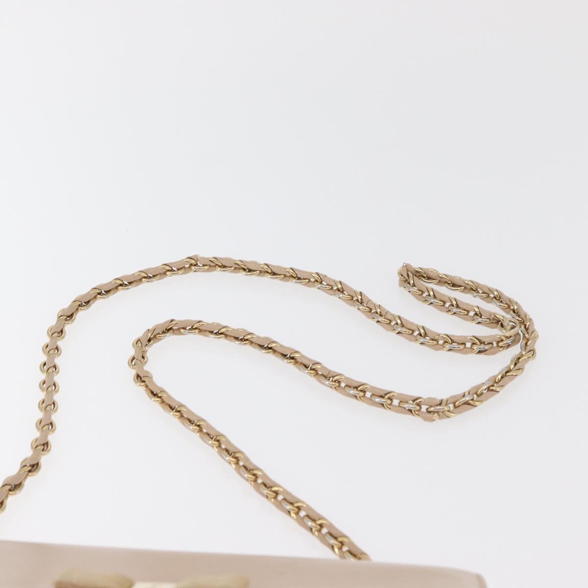 Salvatore Ferragamo Vala Chain Shoulder Bag Leather Gold Beige Auth BA13006