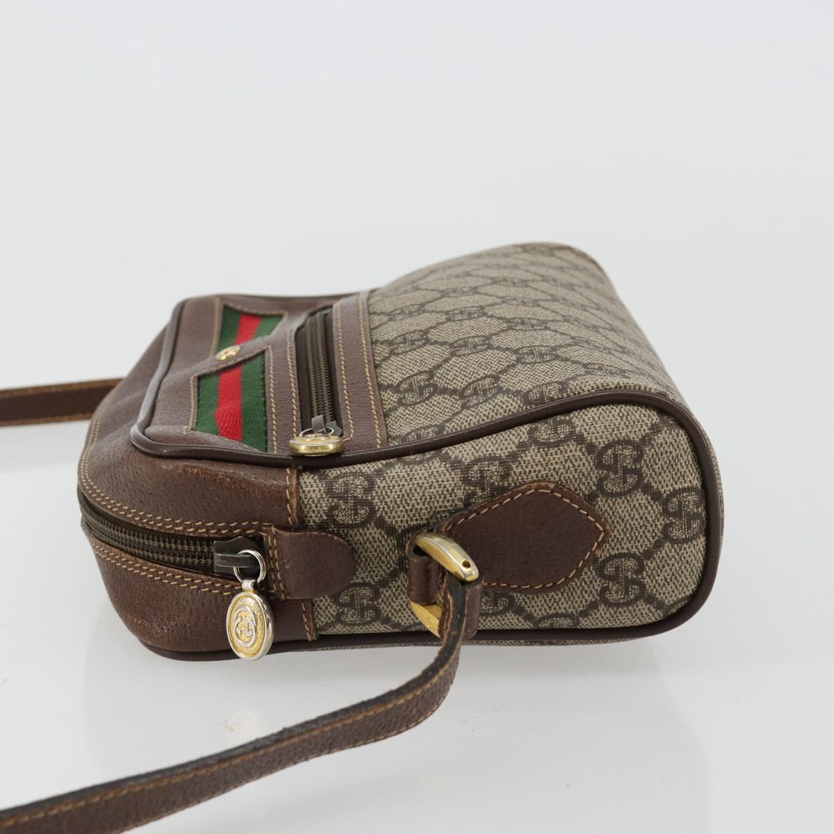 GUCCI GG Supreme Web Sherry Line Bag PVC Beige Gold 001 50 6655 Auth BA13016