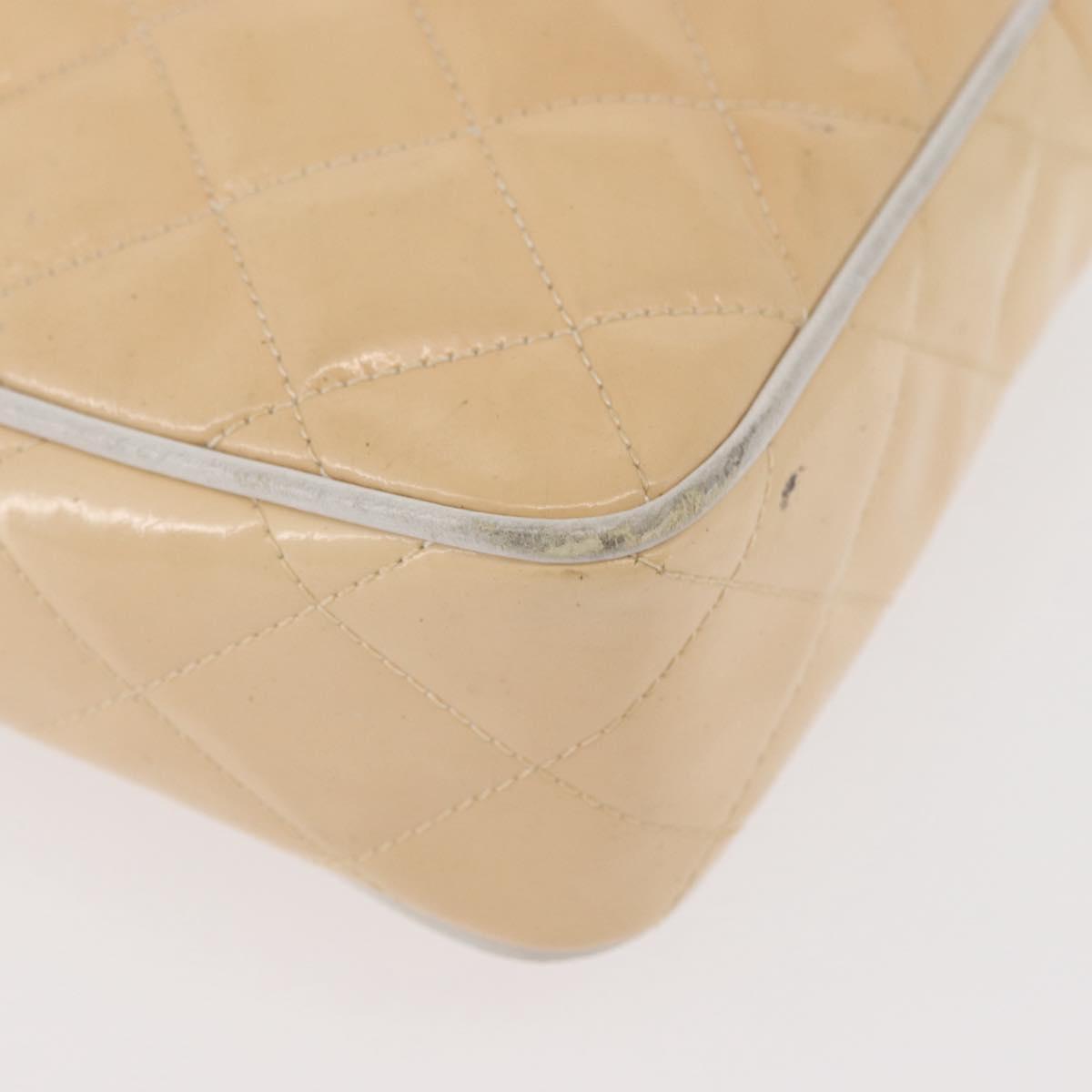 CHANEL Matelasse Chain Shoulder Bag Patent Leather Ivory Gold CC Auth BA13017