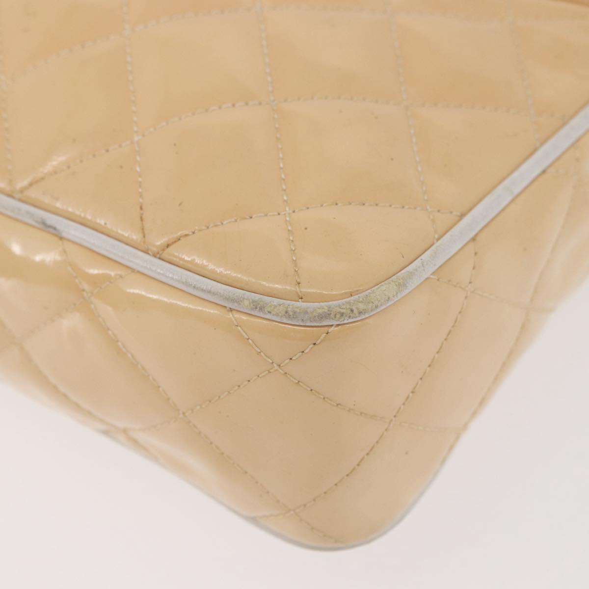 CHANEL Matelasse Chain Shoulder Bag Patent Leather Ivory Gold CC Auth BA13017