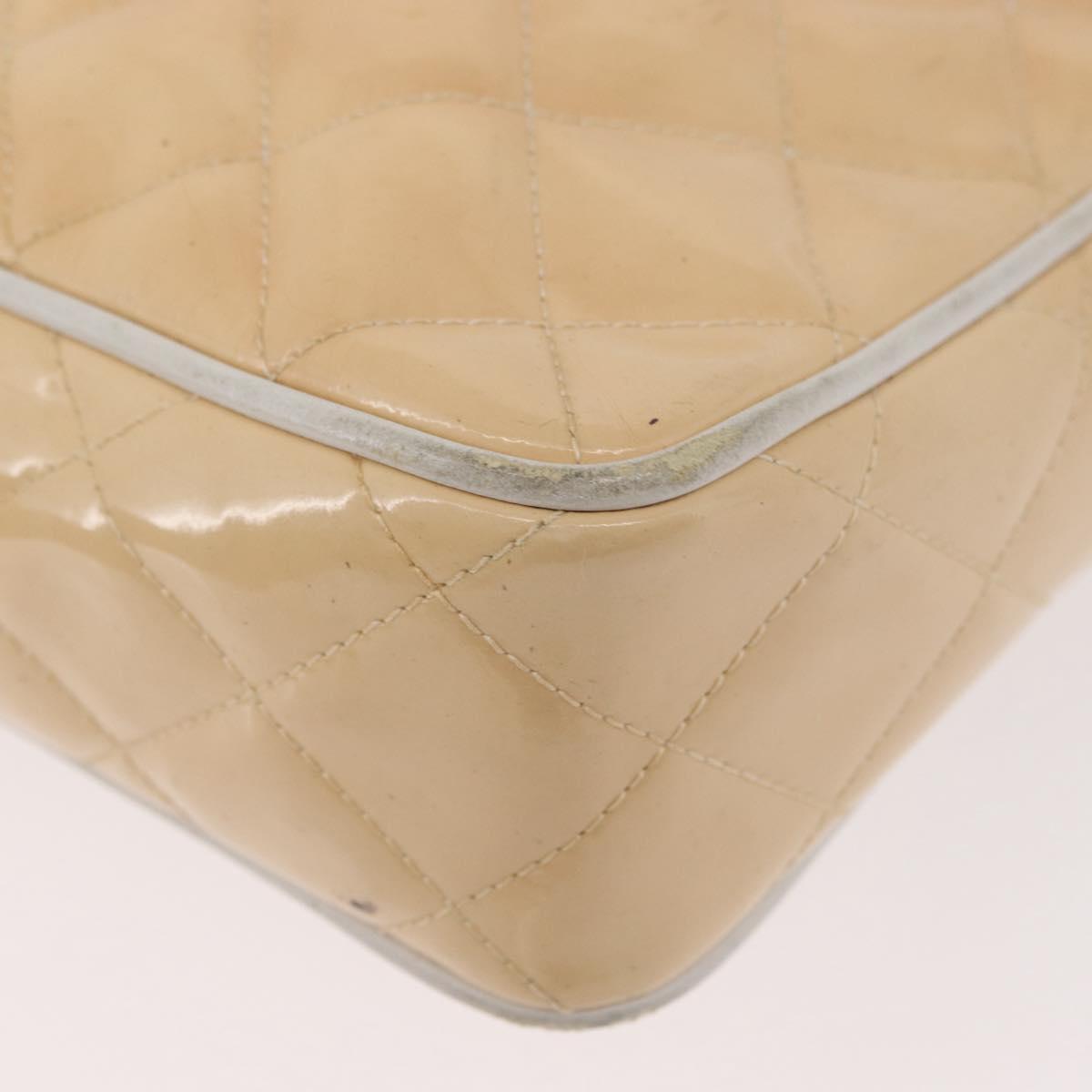 CHANEL Matelasse Chain Shoulder Bag Patent Leather Ivory Gold CC Auth BA13017