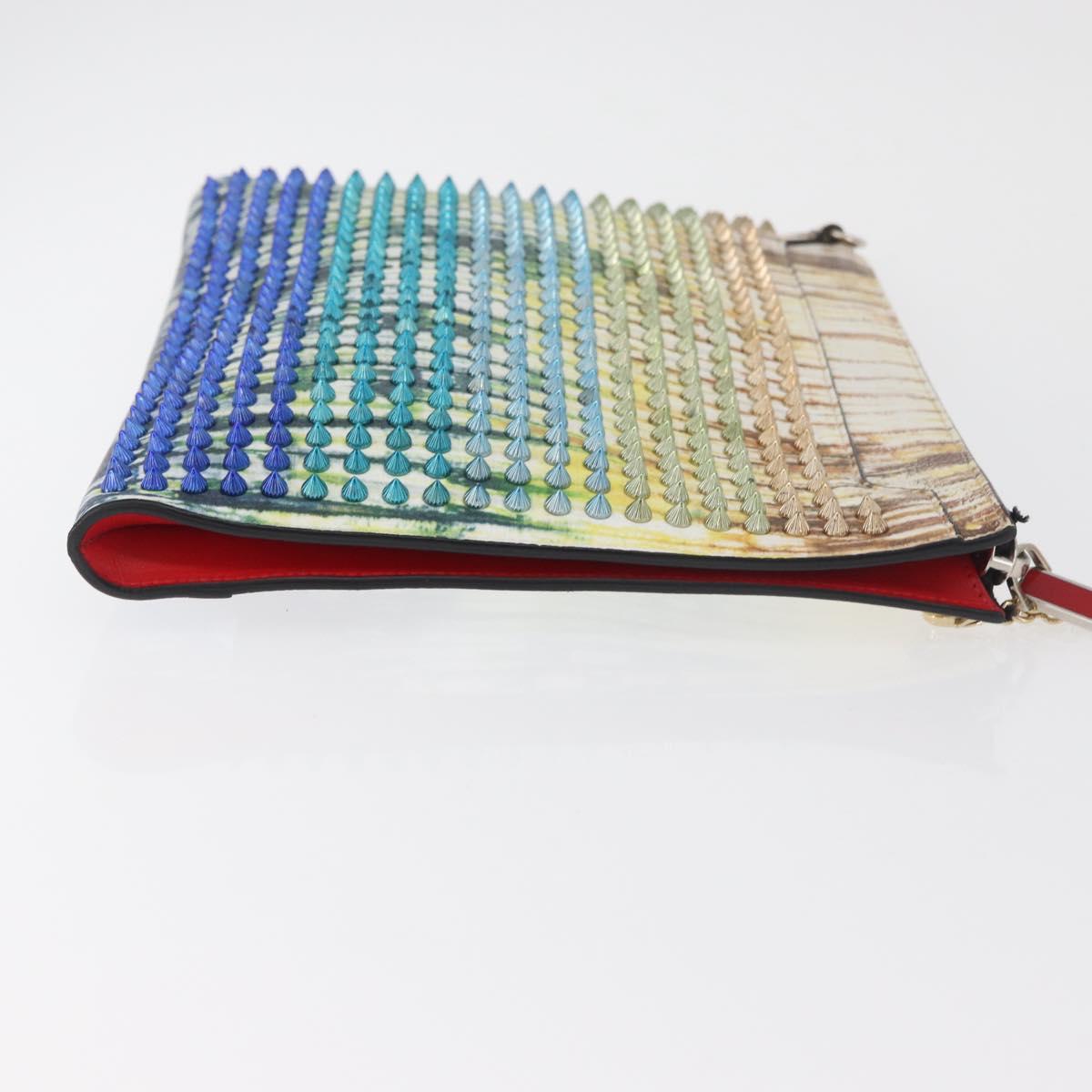 Christian Louboutin Clutch Bag Leather Multicolor Silver Auth BA13018A