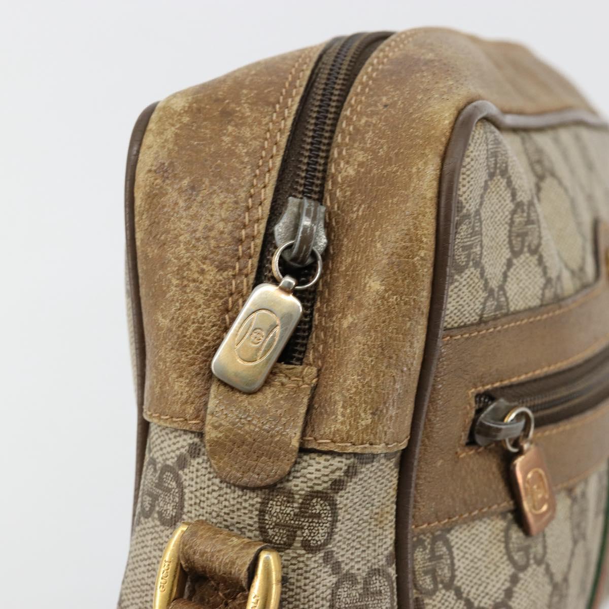GUCCI GG Supreme Web Sherry Line Bag PVC Beige Gold 56 02 005 Auth BA13019