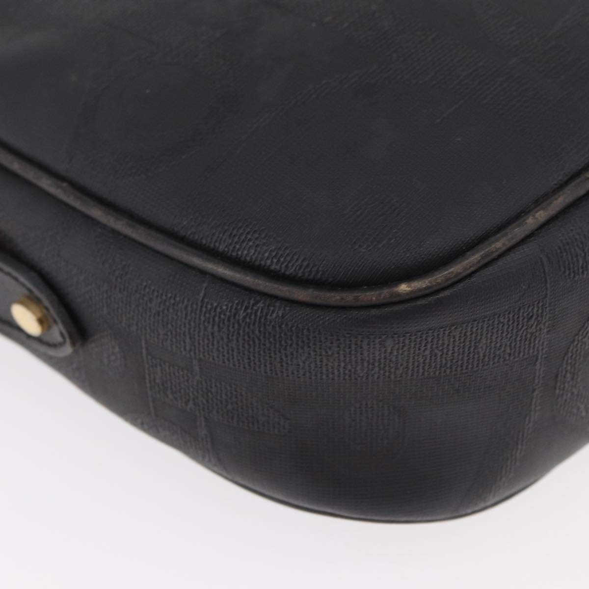 Christian Dior Trotter Canvas Shoulder Bag PVC Black Gold Auth BA13023