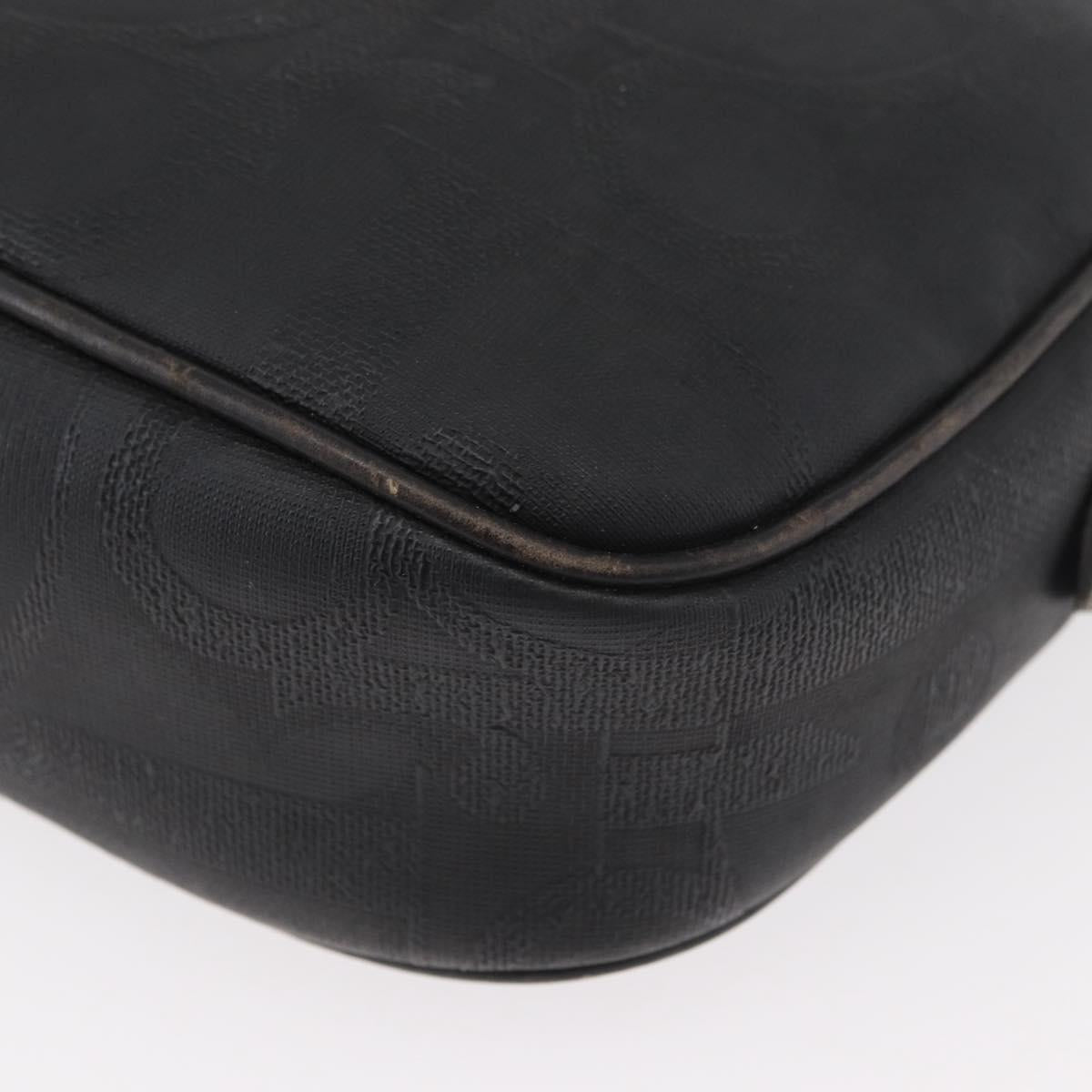 Christian Dior Trotter Canvas Shoulder Bag PVC Black Gold Auth BA13023