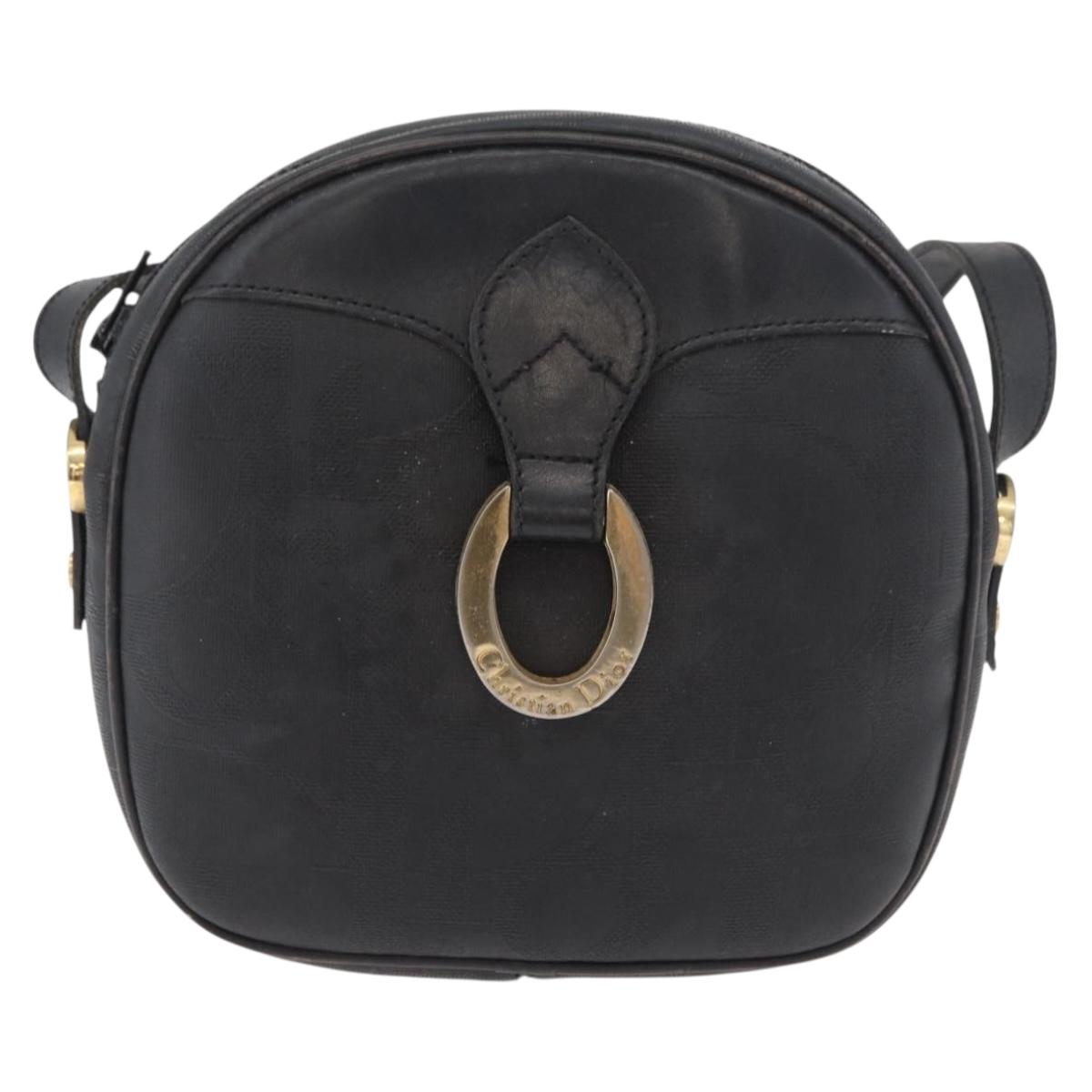 Christian Dior Trotter Canvas Shoulder Bag PVC Black Gold Auth BA13023