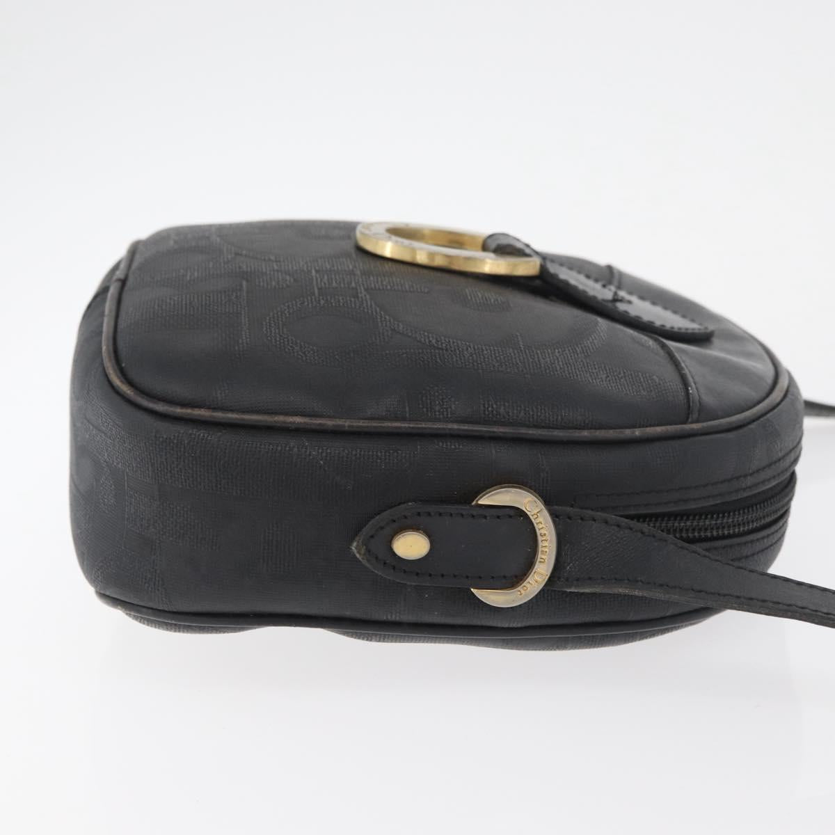 Christian Dior Trotter Canvas Shoulder Bag PVC Black Gold Auth BA13023