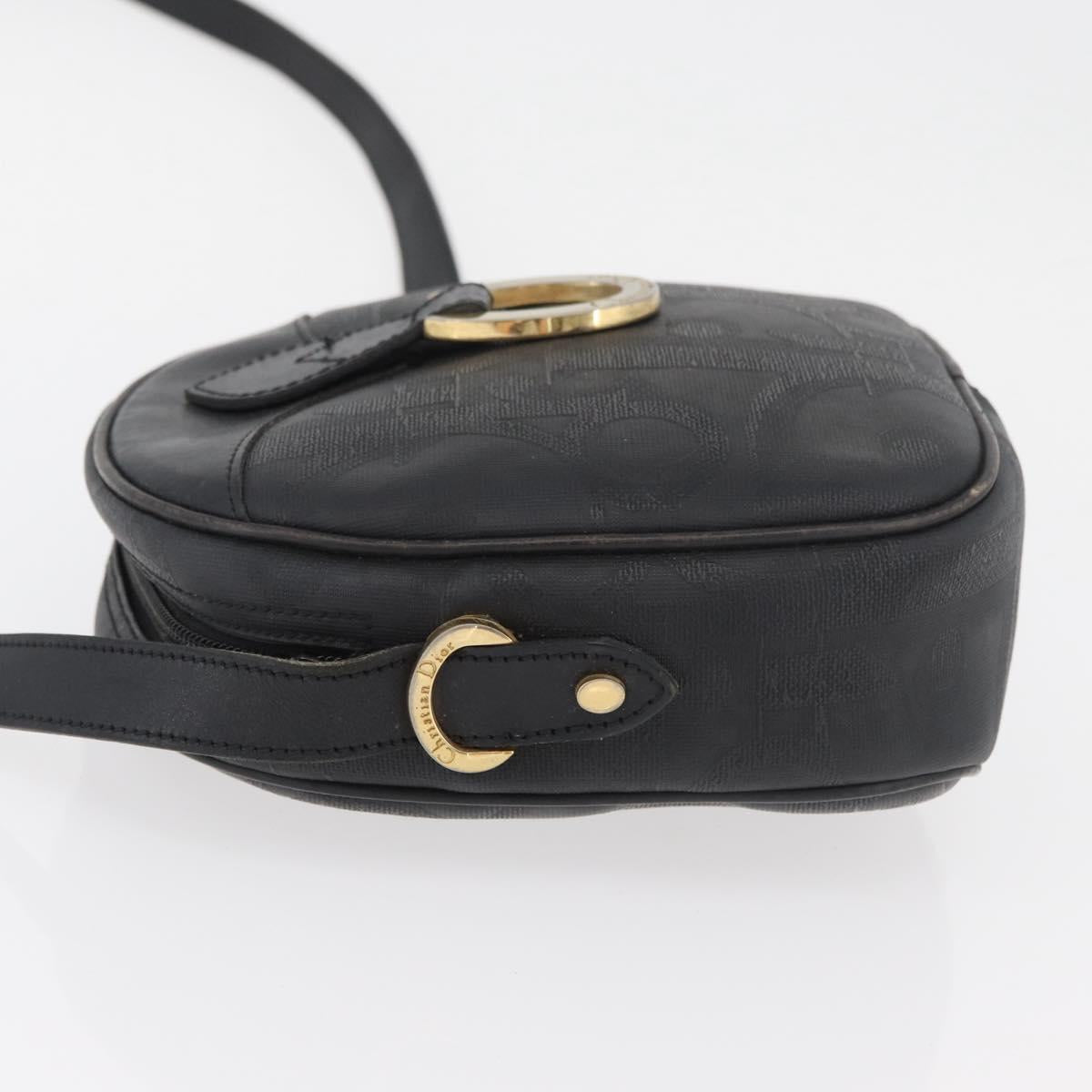 Christian Dior Trotter Canvas Shoulder Bag PVC Black Gold Auth BA13023